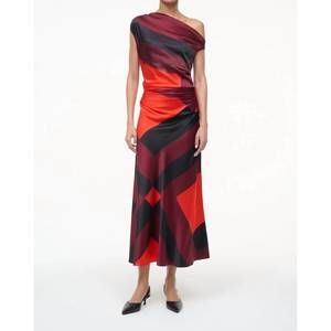 NEW STAUD phare silk dress in ruby prism